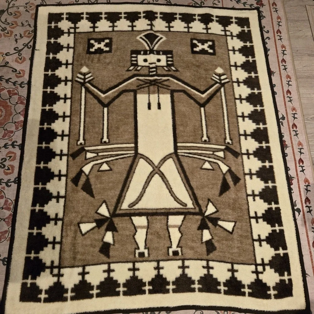 Vtg Yei‎ Indian Navajo Art Style Blanket South Western Design Blanket Reversible
